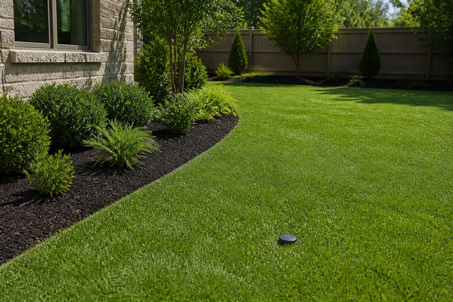 Restored lawn after a drainage installation
